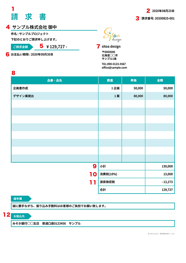フリーランス向け請求書の書き方サンプル お勧めテンプレート